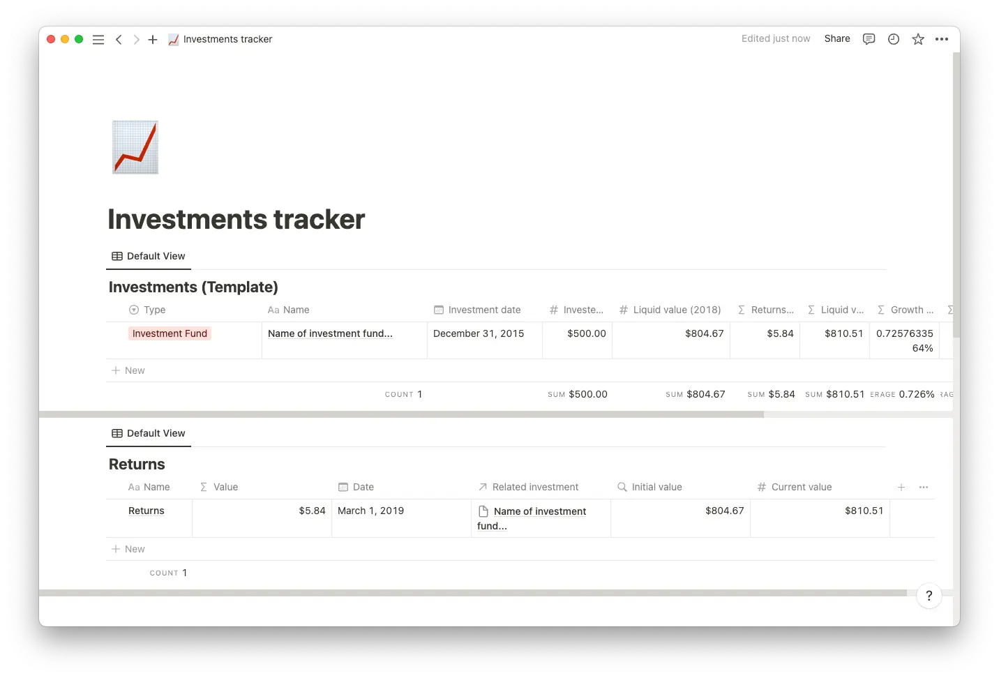 Investments tracker template thumbnail