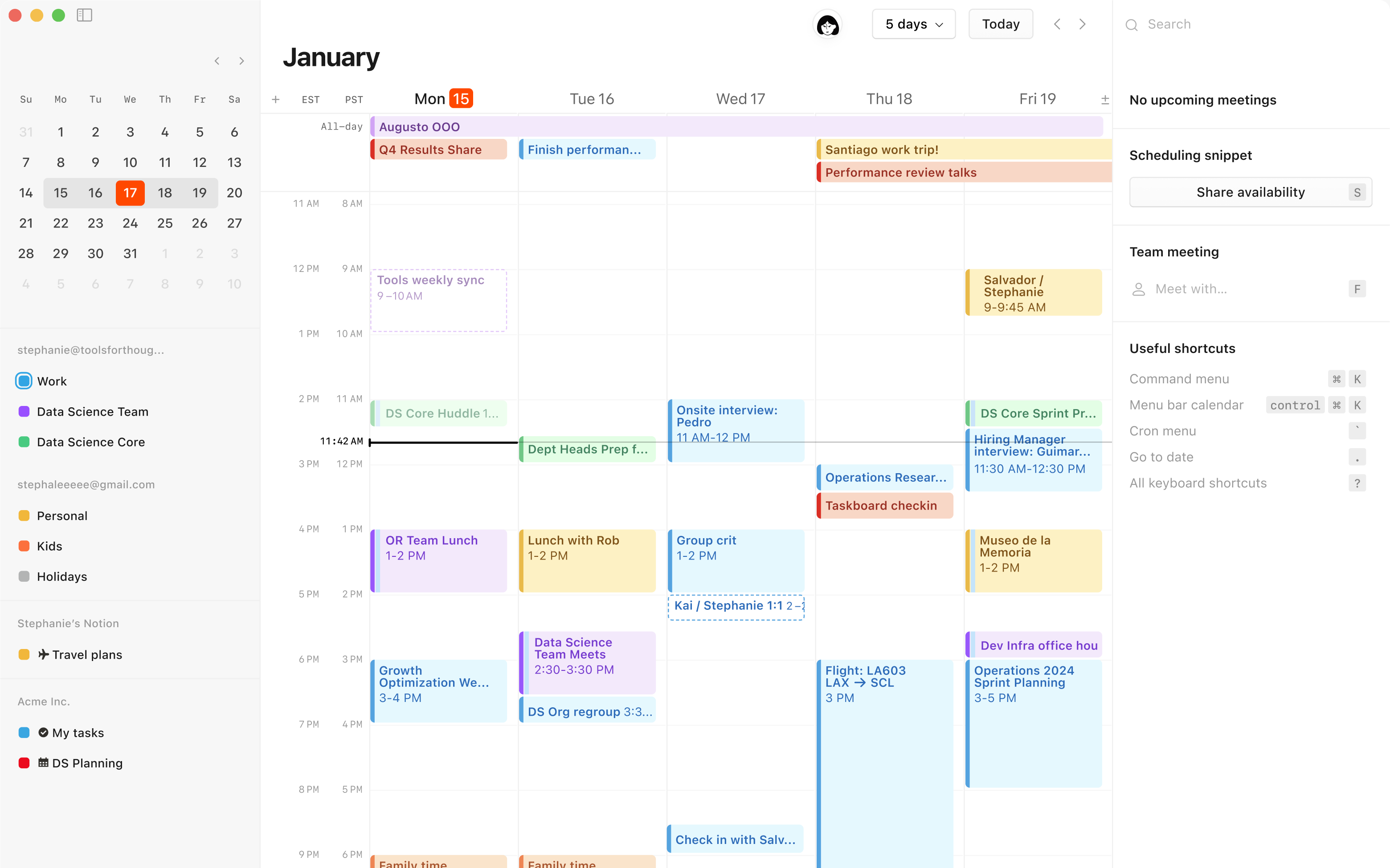 Una captura de pantalla de Notion Calendar en el ordenador